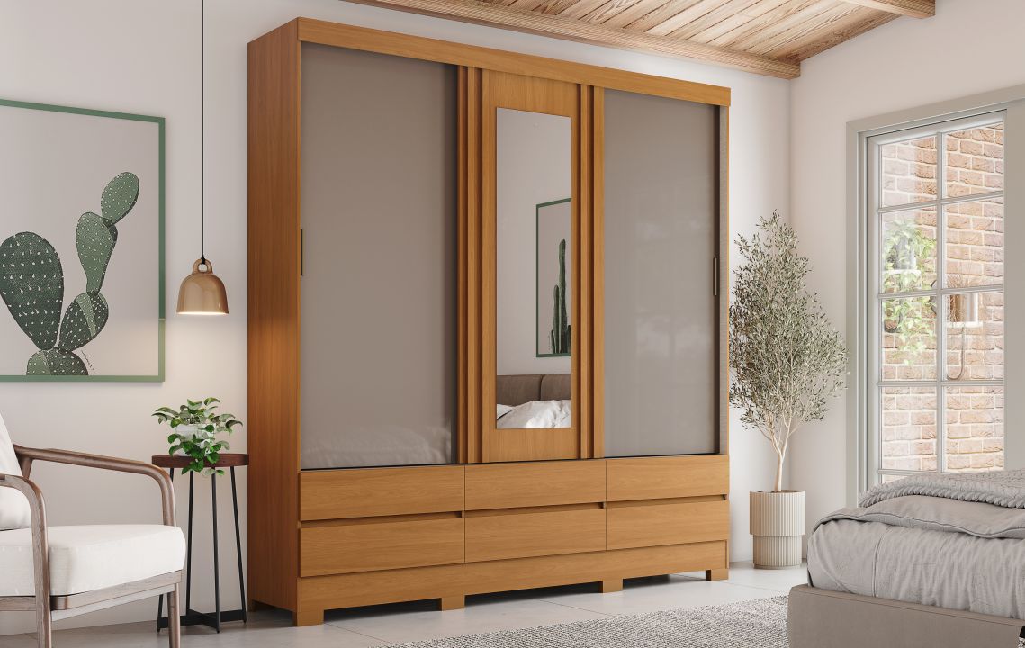 Guarda-roupa B386 03 Portas Deslizantes 06 Gavetas