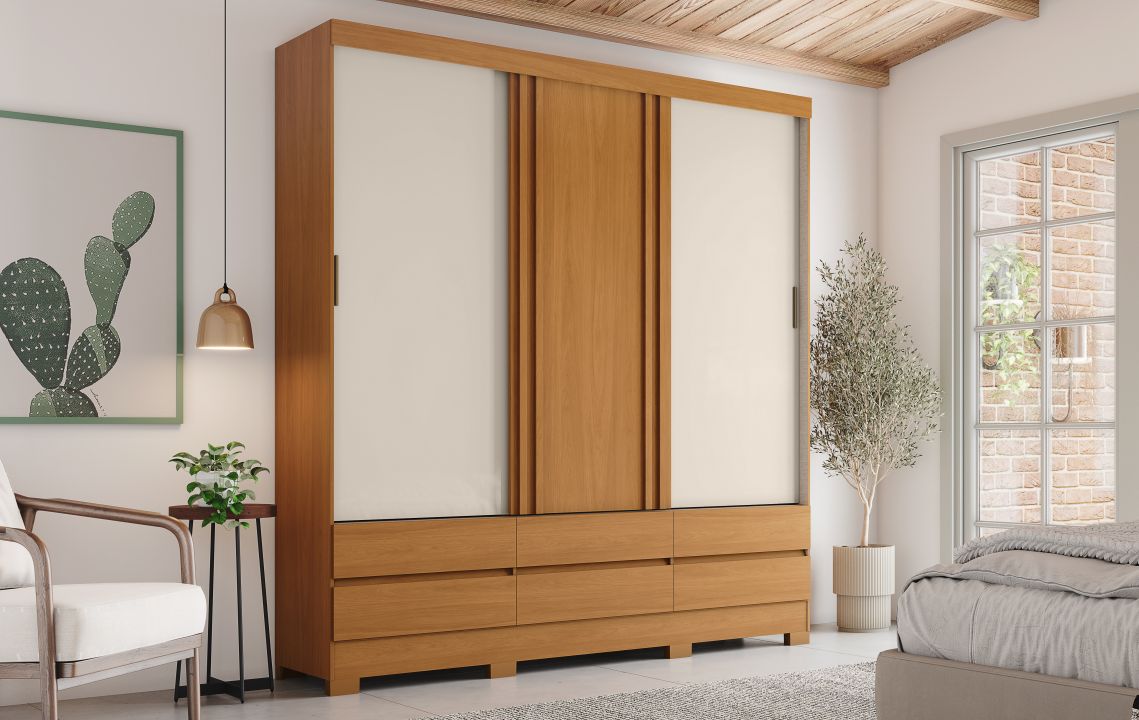 Guarda-roupa B386 03 Portas Deslizantes 06 Gavetas