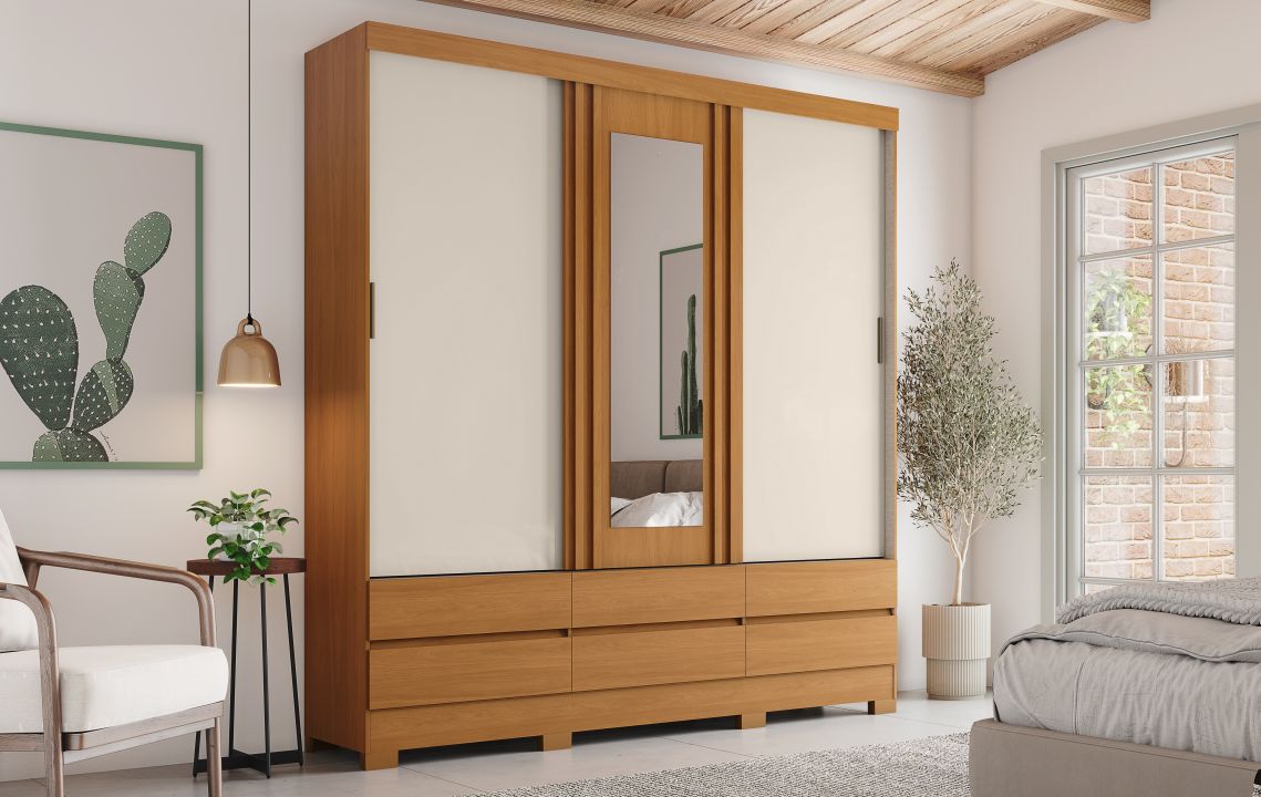 Guarda-roupa B386 03 Portas Deslizantes 06 Gavetas